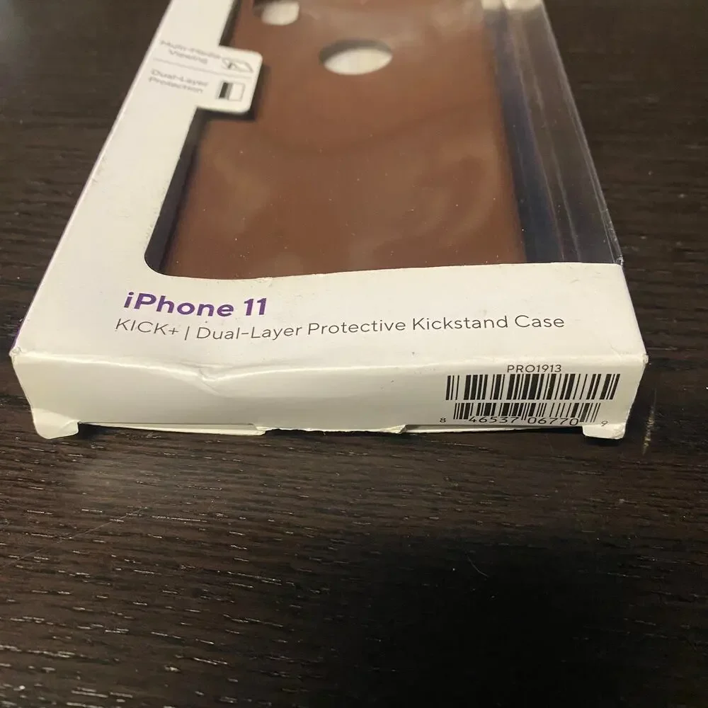 New Metro by T-Mobile Iphone 11 Kick+ Dual-Layer Protective Kickstand Case Brown
